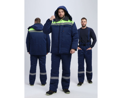 Костюм зимний на пуговицах Квайл-1 СОП (тк.Смесовая,210) брюки, т.синий/лимонный